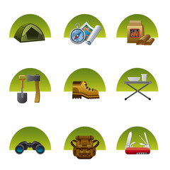 tourism equipment icon set