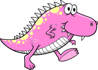 Cute Pink Monster Dinosaur Vector Illustration Art