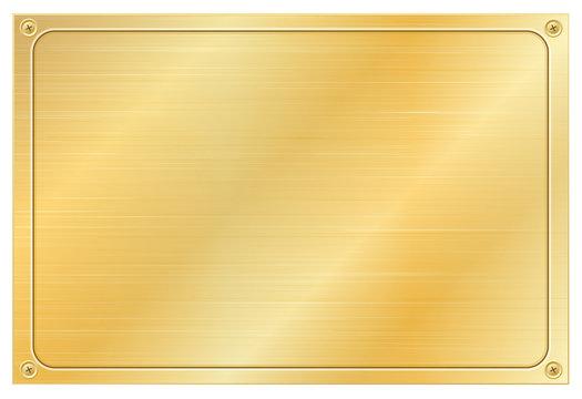 Square metal plate. Blank realistic golden banner By YummyBuum