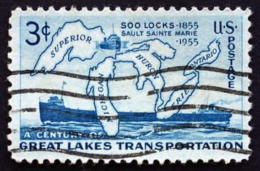 Postage stamp USA 1970 Map of Great Lakes