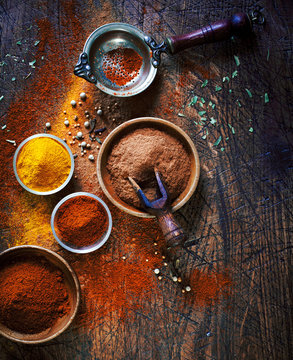Colourful dried ground spices