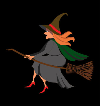 A halloween witch halloween flying on broom