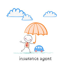 insurance agent is holding an umbrella over the machine