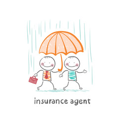 insurance agent protects a person from the rain umbrella