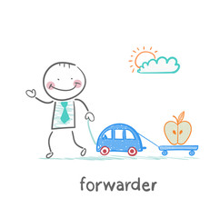 forwarder drives a car with a trailer which is an apple
