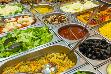 A colourful salad buffet in a restaurant