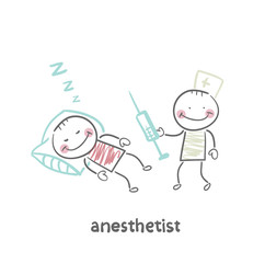 anesthesiologist with syringe next to a sleeping patient