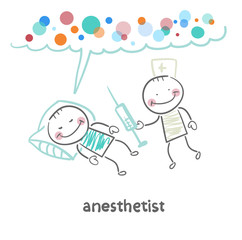 anesthesiologist with syringe next to a sleeping patient