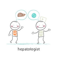 Naklejka premium hepatologist says with a patient on the liver and tablets