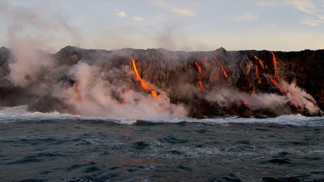 Kilauea Volcanic Lava Pouring Into Ocean