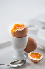 Two brown soft-boiled egg for breakfast