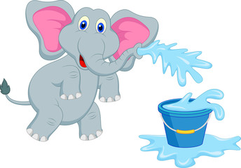elephant blowing water into the bucket