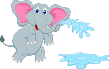 funny elephant cartoon blowing water out of his trunk