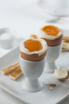 Two soft-boiled eggs for breakfast