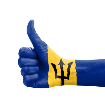 Hand with thumb up, Barbados flag painted