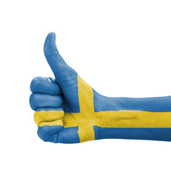 Hand with thumb up, Sweden flag painted