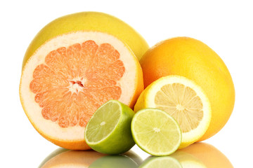 Lots ripe citrus isolated on white