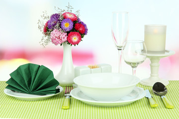 Beautiful table setting for breakfast