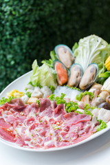 freshness raw pork on white dish