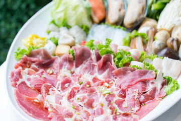freshness raw pork on white dish