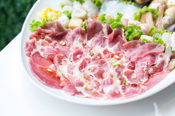 freshness raw pork on white dish