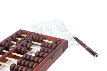 bank passbook with abacus and fountain pen