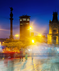 Fototapeta premium night view of Columbus Quay from sea Port Vell