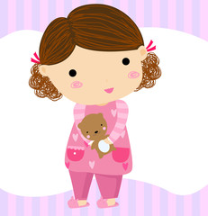 artoon girl with teddy bear
