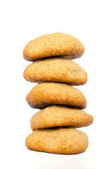 Five simple homemade cookies on white background