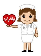 Nurse Holding Heart - Medical Cartoon Vector Character