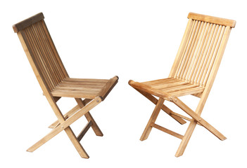 two wooden chairs on a white background