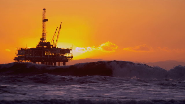 Oil Rig Platform Offshore Sunset