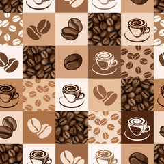 Naklejki  Wzór z ziaren kawy i filiżanek. Ilustracja wektorowa
