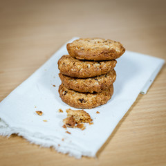 chocolate chip cookies on fabric