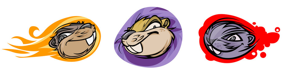 Three cartoon stylized beaver heads. All in separate layers. © Bobb Klissourski