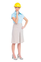 Thoughtful attractive architect posing