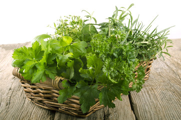 garden herbs in a wicker basket