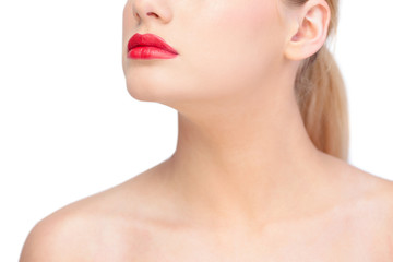Obraz na płótnie Canvas Gorgeous blonde model wearing red lips