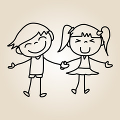 hand drawing cartoon happy kids