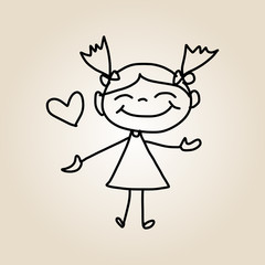 hand drawing cartoon happy kids