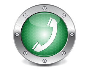 Internet phone button with green exagons and gears