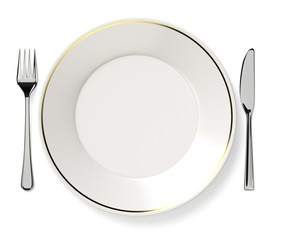 Plate, knife and fork.