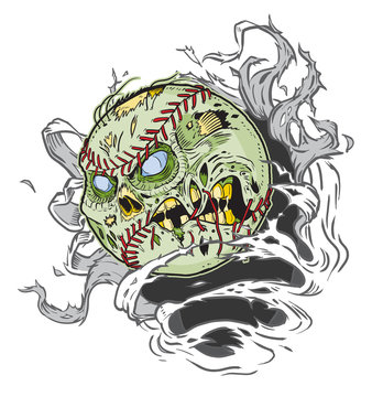 Zombie Baseball Ripping out of Background Vector Cartoon