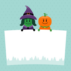 Halloween Witch & Pumpkin Label Retro