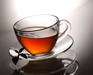 tea in glass cup and mint