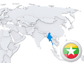 Burma on map of Asia