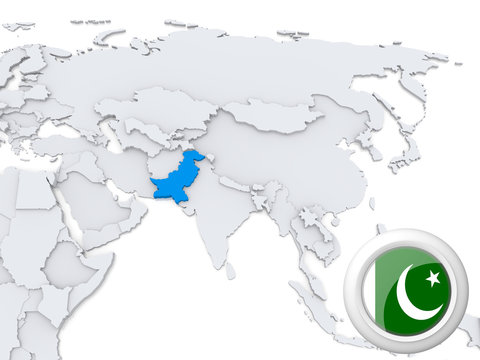 Pakistan on map of Asia