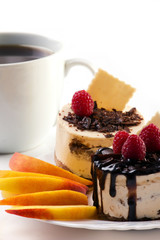 chocolate dessert and coffee