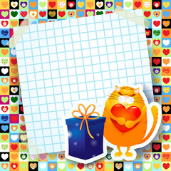 Sweet kitten and gift, custom background