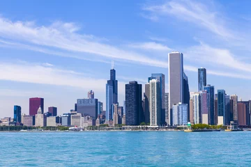 Foto op Plexiglas Chicago Skyline Met Blauwe Heldere Lucht © maksymowicz